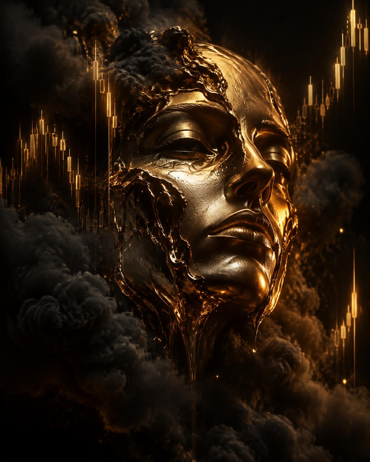 Sculpted face surrounded by candlesticks